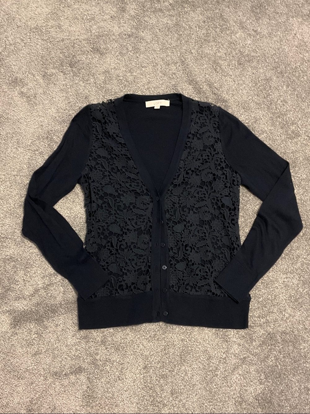 Women's Navy Lace Front Cardigan Sweater